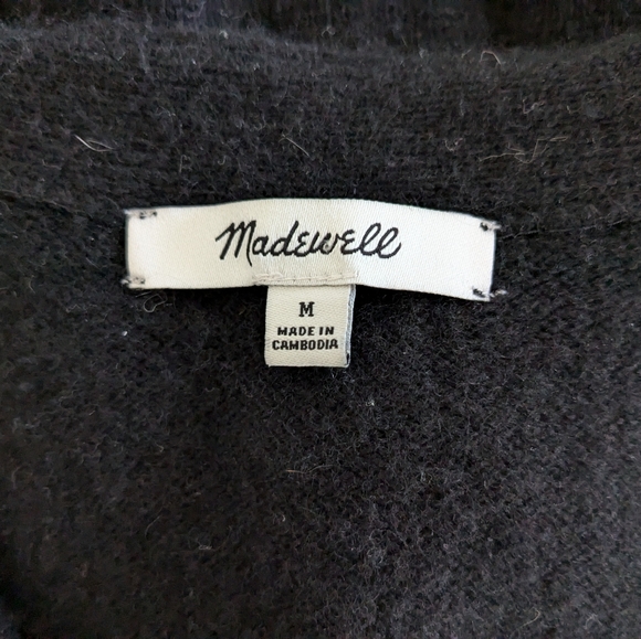Madewell Women's Black Relaxed Wool Cardigan Sweater Harlow V Neck Button M - Picture 6 of 8